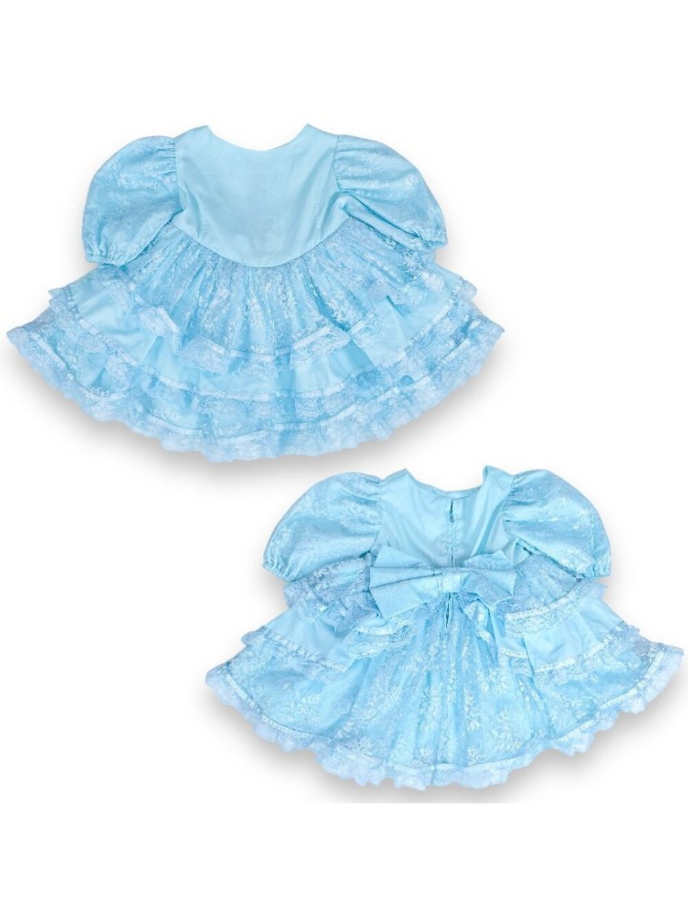 Vintage Girls Sweet Blue Full Circle Ruffle Lace Pageant Party Dress 2T / 3T